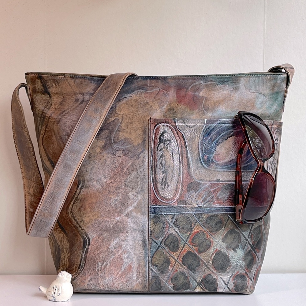 Jane Yoo Wearable Art Handpainted Leather Shoulder Bag
